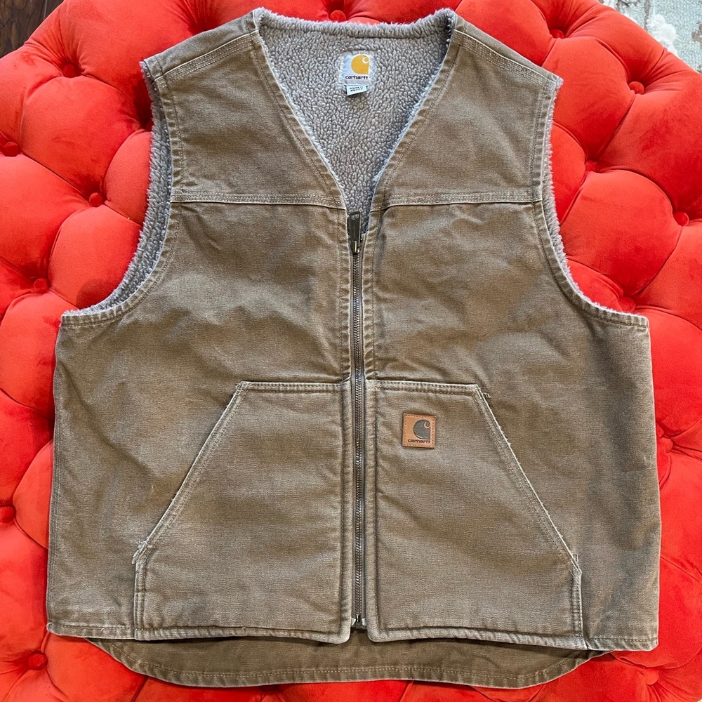 CARHARTT RELAXED FIT WASHED DUCK SHERPA-LINED VEST (LARGE)